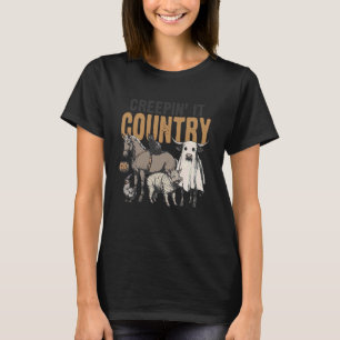 Creepin' It Country Halloween Farm Animal Cow Blac T-Shirt
