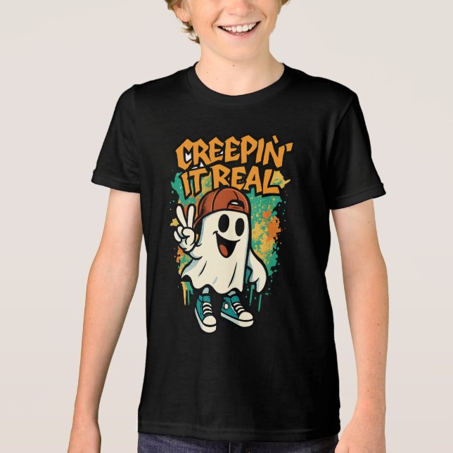 CREEPIN' IT REAL - Funny Halloween Ghost Tri-Blend Shirt (Front)