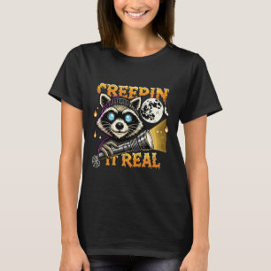 Creepin It Real Funny Raccoon Halloween Flashlight T-Shirt