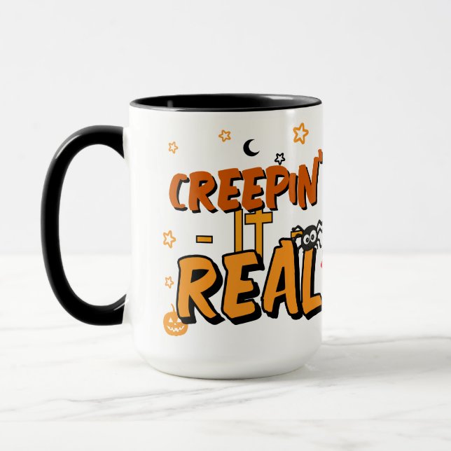 Creepin It Real Funny Stars Halloween Mug (Left)