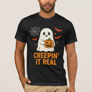 Creepin’ It Real ghost with pumpkin Halloween art T-Shirt