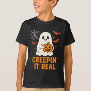 Creepin’ It Real ghost with pumpkin Halloween art T-Shirt