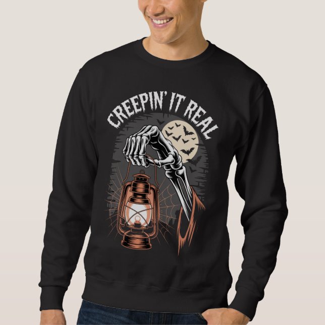 Creepin It Real Gothic Halloween Lantern Sweatshirt (Front)