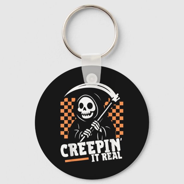 Creepin It Real Retro Grim Reaper Funny Halloween  Key Ring (Front)