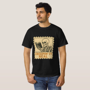 Creepin’ It Real – Skeleton Book Lover Halloween T-Shirt
