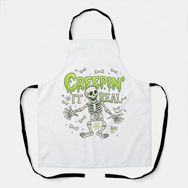Creepin It Real Skeleton Halloween Bones Spider We Apron (Front)