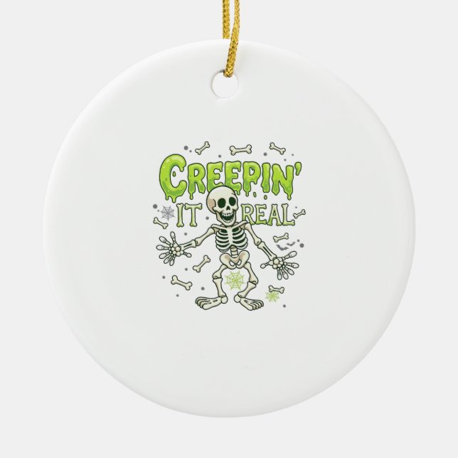 Creepin It Real Skeleton Halloween Bones Spider We Ceramic Tree Decoration (Front)