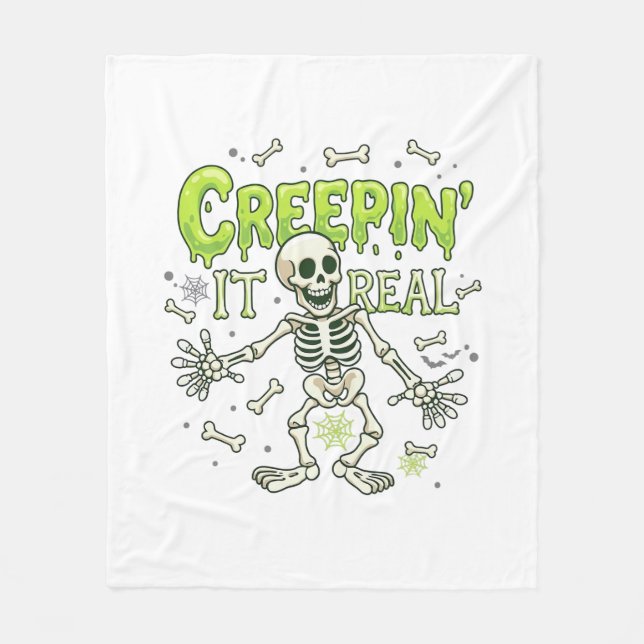 Creepin It Real Skeleton Halloween Bones Spider We Fleece Blanket (Front)