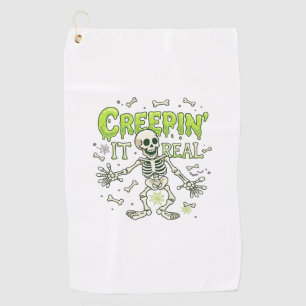 Creepin It Real Skeleton Halloween Bones Spider We Golf Towel