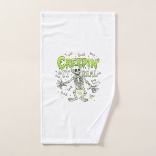 Creepin It Real Skeleton Halloween Bones Spider We Hand Towel