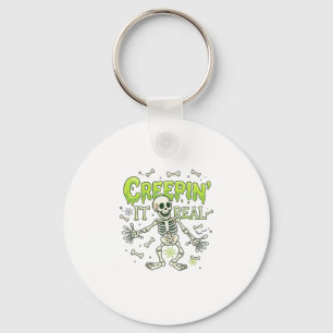 Creepin It Real Skeleton Halloween Bones Spider We Key Ring