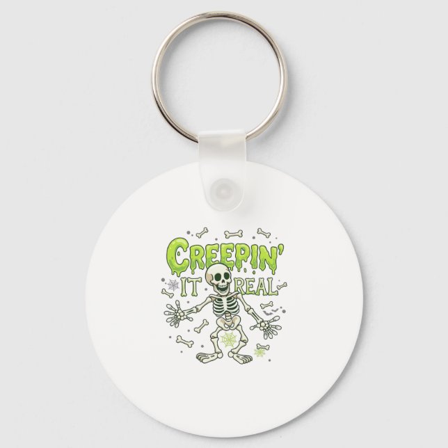 Creepin It Real Skeleton Halloween Bones Spider We Key Ring (Front)
