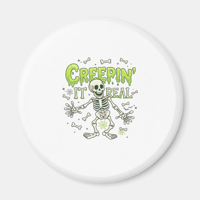 Creepin It Real Skeleton Halloween Bones Spider We Magnet (Front)