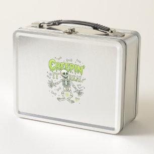 Creepin It Real Skeleton Halloween Bones Spider We Metal Lunch Box