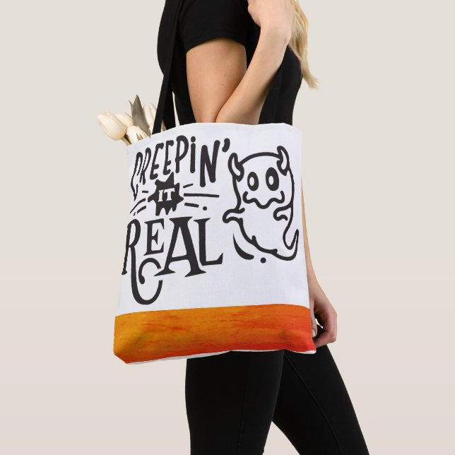 Creepin` it real with cute ghost pattern tote bag (Close Up)