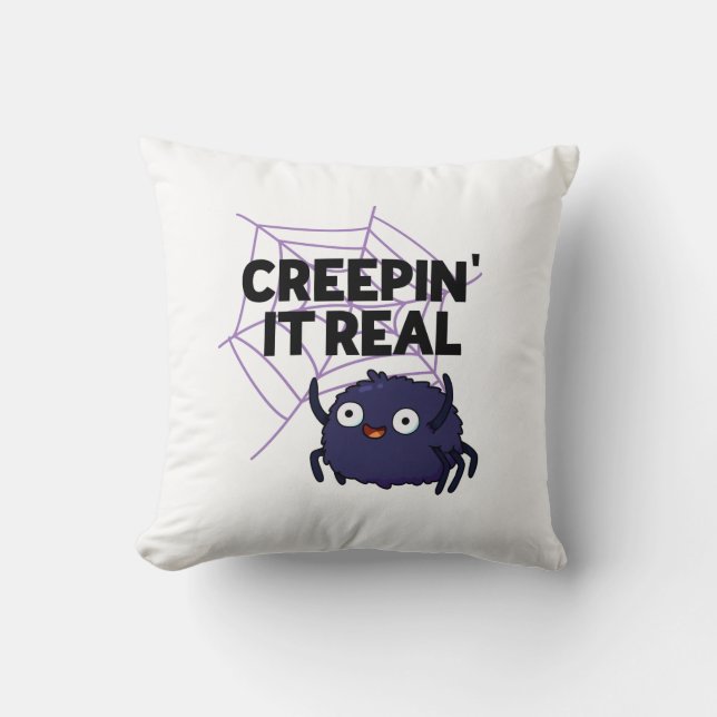 Creeping It Real Cute Halloween Spider Pun Cushion (Front)