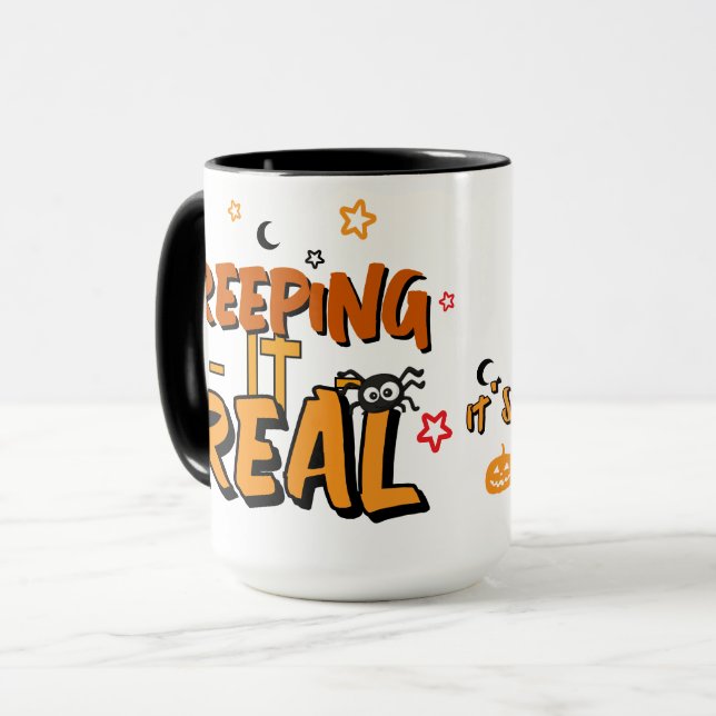 Creeping It Real Funny Halloween Stars Present Mug (Front Left)