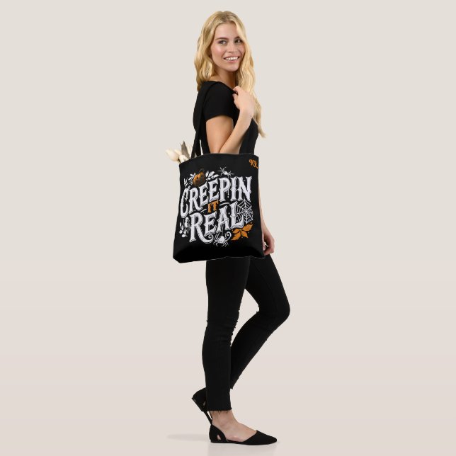 Creeping it Real Halloween Retro Text Tote Bag (On Model)