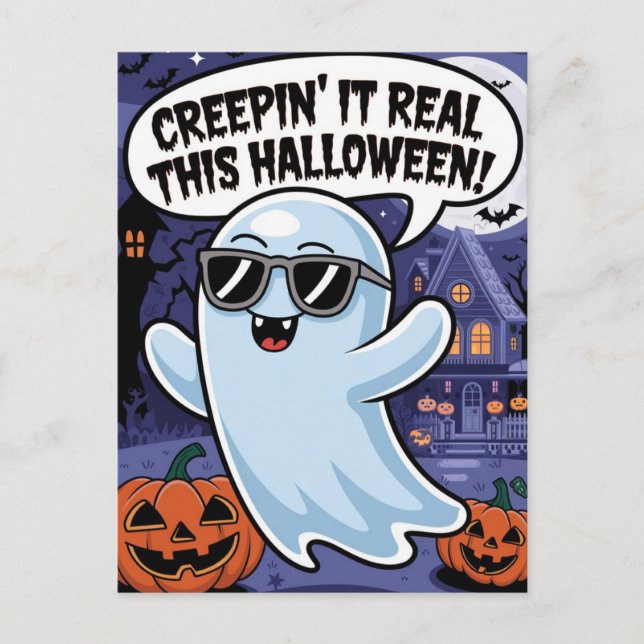 Creepin's it Real This Halloween Funny Boo Postcard (Front)