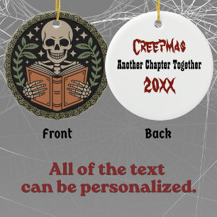 Creepmas Dark Romance Skeleton Reading Book Ceramic Tree Decoration