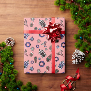 Creepmas Pattern w/ Skulls, Haunted House, Wreaths Wrapping Paper