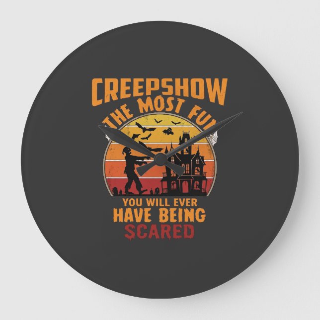 Creepshow Halloween Zombie Haunted House Sunset Ba Large Clock (Front)