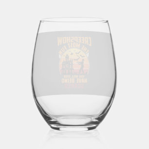 Creepshow Halloween Zombie Haunted House Sunset Ba Stemless Wine Glass
