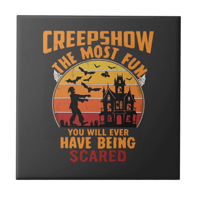 Creepshow Halloween Zombie Haunted House Sunset Ba Tile (Front)