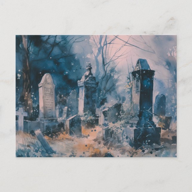 Creepy and Beautiful Grey Cemetery Halloween Holiday Postcard (Front)
