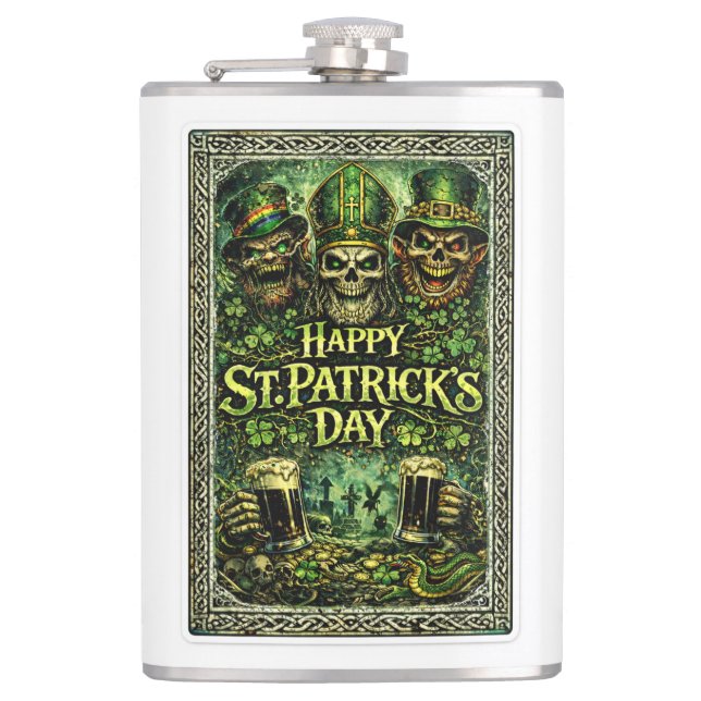 Creepy and Dark St.Patrick's Day design Hip Flask (Front)