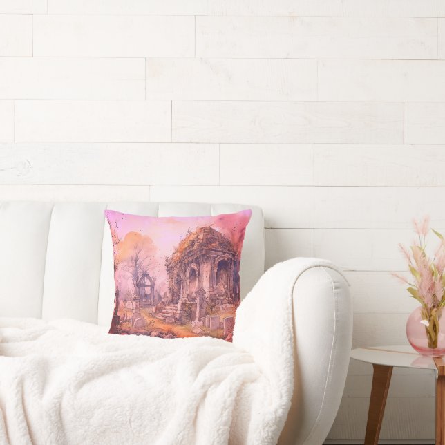 Creepy and Spooky Cemetery Pink Halloween Cushion (Couch)