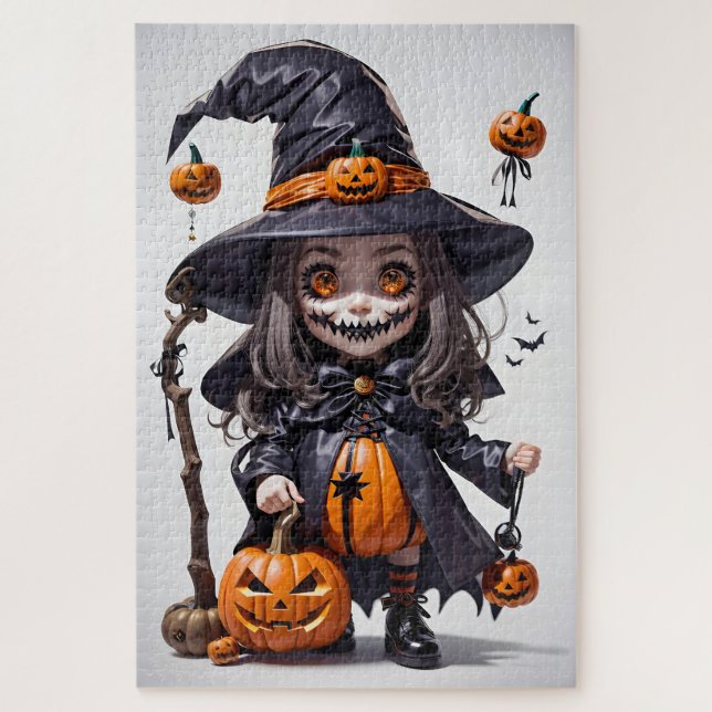 Creepy Animated Halloween Witch, Jack-O-Lanterns  Jigsaw Puzzle (Vertical)