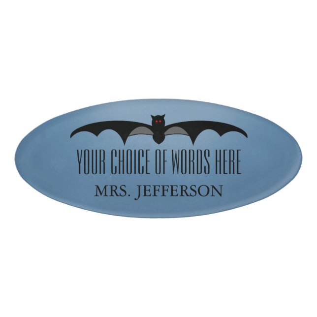 Creepy Bat Halloween Name Tag Blue (Front)