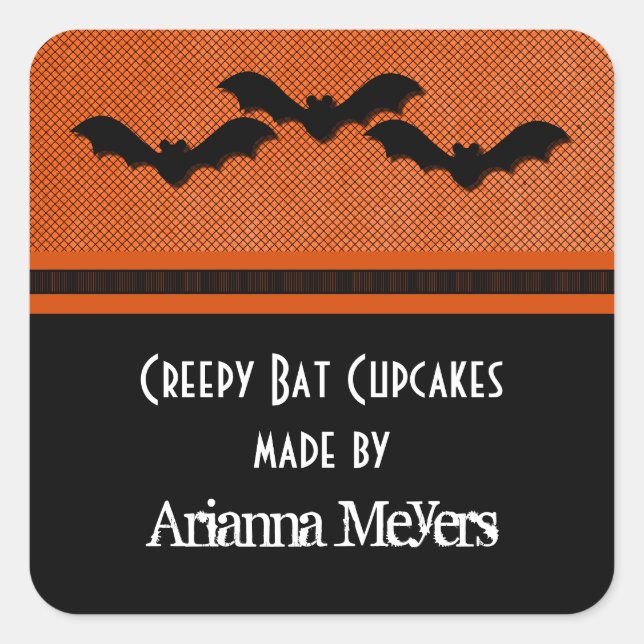 Creepy Bats Halloween Baking Stickers, Orange Square Sticker (Front)