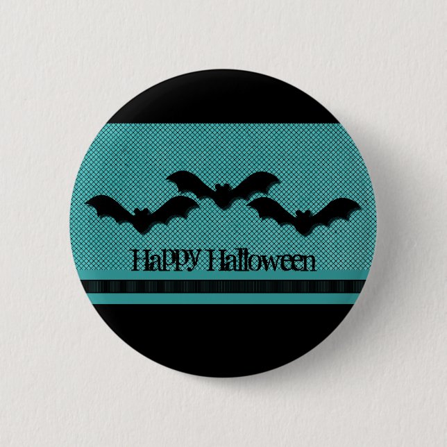 Creepy Bats Halloween Button, Teal 6 Cm Round Badge (Front)