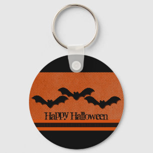 Creepy Bats Halloween Keychain, Orange Key Ring