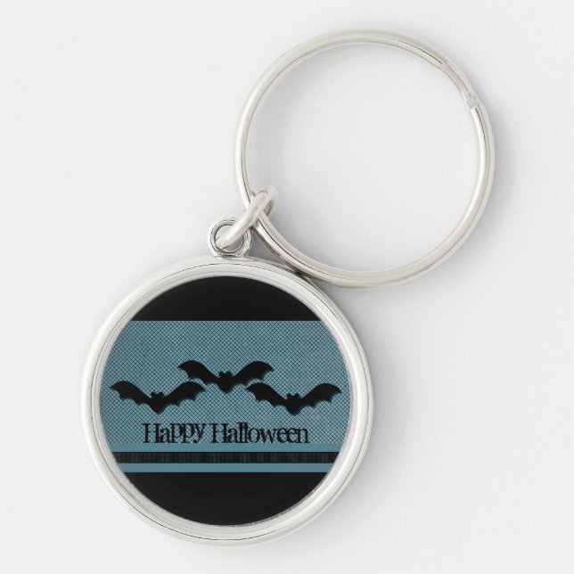 Creepy Bats Premium Keychain, Dark Blue Key Ring (Front)