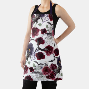 Creepy Beautiful   Dark Gothic Roses with Bats Apron