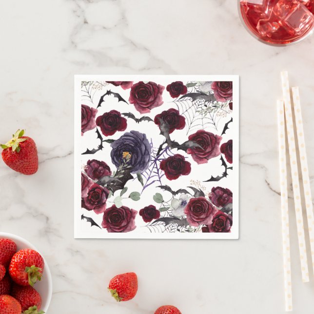 Creepy Beautiful | Dark Gothic Roses with Bats Napkin (Insitu)