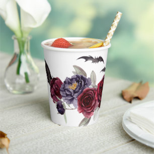 Creepy Beautiful   Dark Gothic Roses with Bats Paper Cups