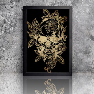 Creepy Beautiful   Gold Grunge Skull with Rose Tissue Paper