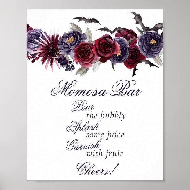 Creepy Beautiful | Gothic Floral Bats Momosa Bar Poster (Front)