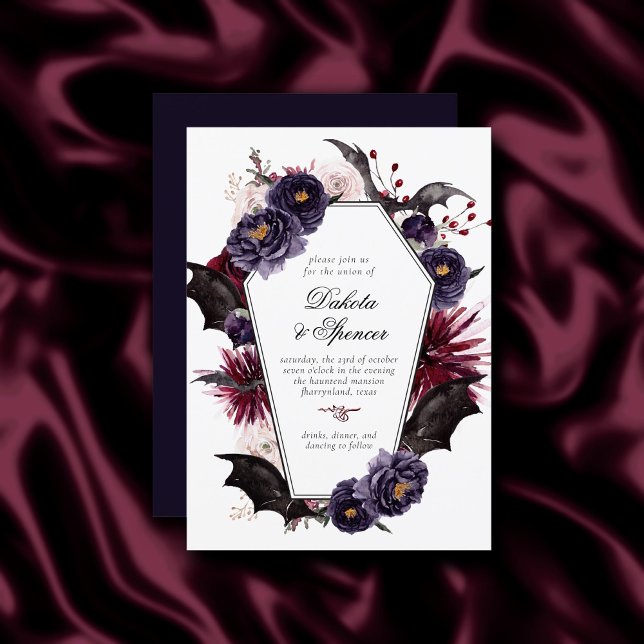 Creepy Beautiful | Gothic Floral with Bats Coffin Invitation (Creator Uploaded)