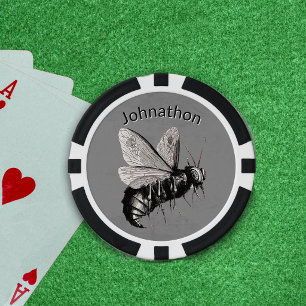 Creepy Bee Big Stinger Skulls on wings Grey Poker Chips