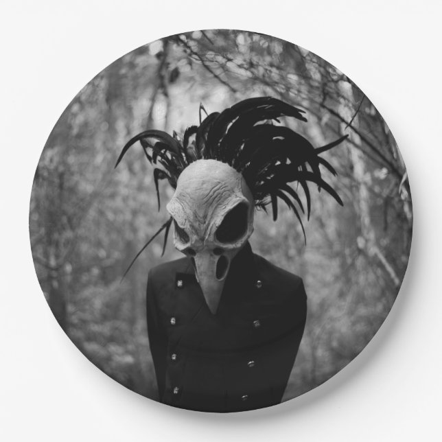 Creepy Bird Skull Halloween Paper Plate (Front)