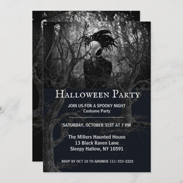 Creepy Bird Skull Halloween Party Invitation (Front/Back)