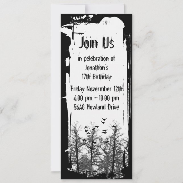 Creepy Birds And Trees Gothic Grunge Invitation (Front)