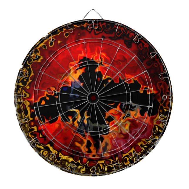 Creepy Black Bat Flames Dartboard (Front)