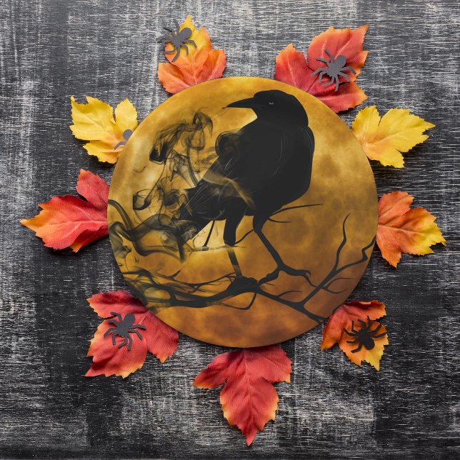 Creepy Black Raven in Dead Tree Halloween Paper Plate (Creator Uploaded)