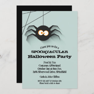 Creepy Black Spider Halloween Party Invitations